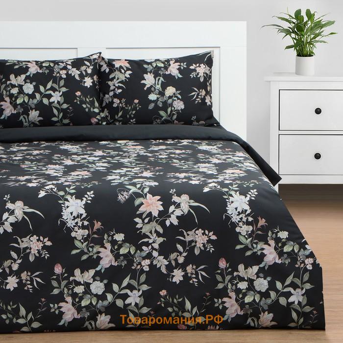 Постельное бельё  дуэт Black flowers, 143х215 см-2 шт, 214х240 см, 50х70 см-2шт, мако-сатин114г/м2