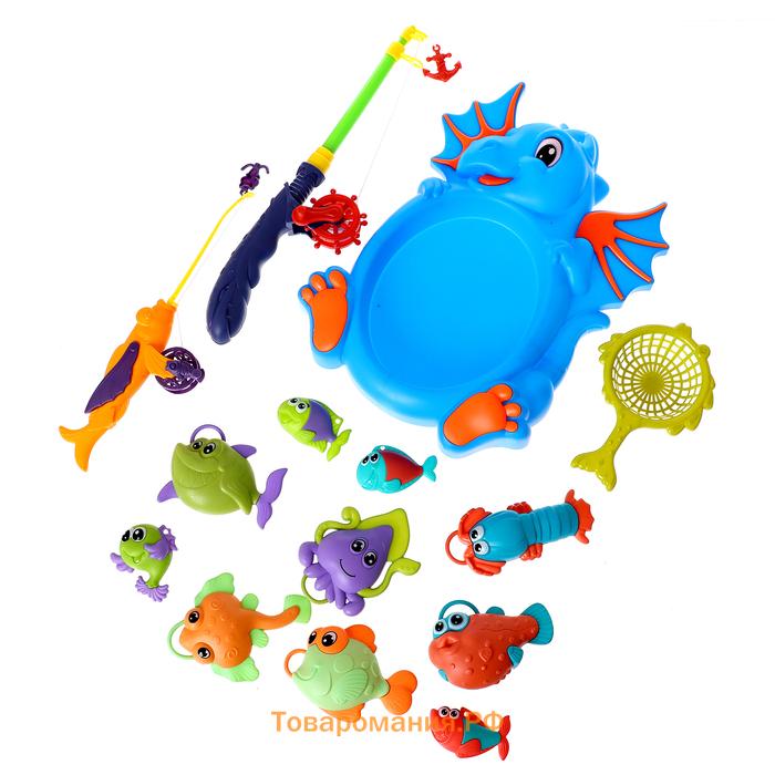 Рыбалка «Морской дракон», 10 рыбок, 2 удочки, сачок, цвета МИКС