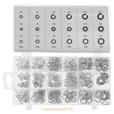 Набор шайб, 18 видов: гровер, зубчатые, стопорные, многолапчатые, 720 шт