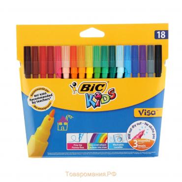 Фломастеры 18 цветов BIC Kids Visa, детские, смываемые, тонкое письмо