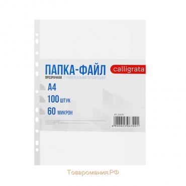 Файл-вкладыш А4, 60 мкм, Calligrata, плотные, глянцевый, вертикальный, 100 штук