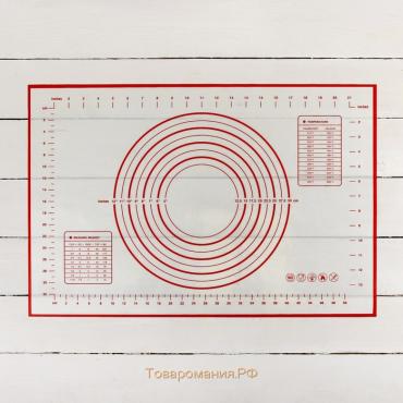 Коврик для выпечки и раскатки теста с разметкой, армированный, силикон, 40×60 см, белый