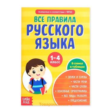 Сборник шпаргалок «Все правила по русскому языку для начальной школы», 36 стр.