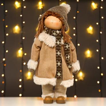 Кукла интерьерная "Девочка с косичками в пальто с мехом" 48,5х12х23,5 см