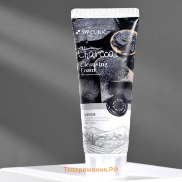 Глубоко очищающая пенка для сужения пор 3W CLINIC Charcoal Cleansing Foam с древесным углём, 100 мл