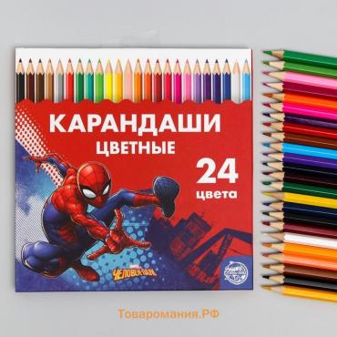 Цветные карандаши, 24 цвета, трехгранные, Человек-паук