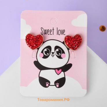 Серьги со стразами «Сердце» sweet love, цвет красный в золоте