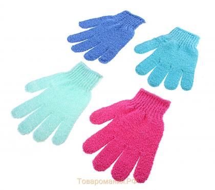 Мочалка-перчатка массажная, 14×18 см, однотонная, цвет МИКС