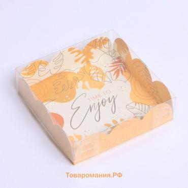 Коробка для печенья, кондитерская упаковка с PVC крышкой, Time to enjoy, 10.5 х 10.5 х 3 см