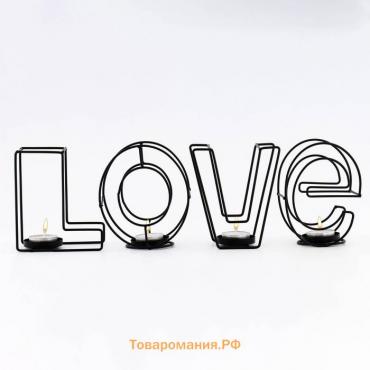 Подсвечник металлический настольный "Love", 13.5 х 42 см, чёрный