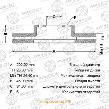 Диск тормозной AVANTECH (FR) Pajero V63W,V60,70# 2006- ;  PAJERO V83W (V80,90#) 2006-