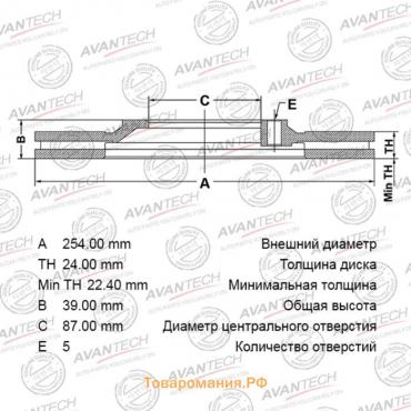 Диск тормозной AVANTECH (FR) Solaris (17-)