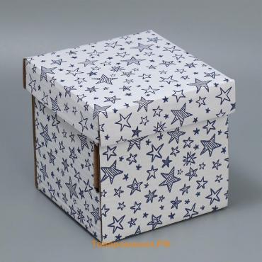 Коробка подарочная складная белая, упаковка, «Звёзды», 16.6 х 15.5 х 15.3 см