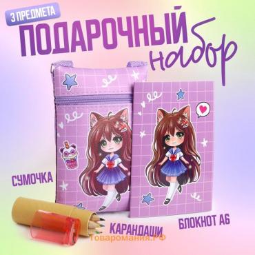 Подарочный набор для девочки «Девочка-кошечка» с сумочкой, карандашами и раскраской