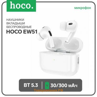 Наушники Hoco EW51, TWS, беспроводные, вакуумные, шумоподавление, BT 5.3, 30/300 мАч, белые